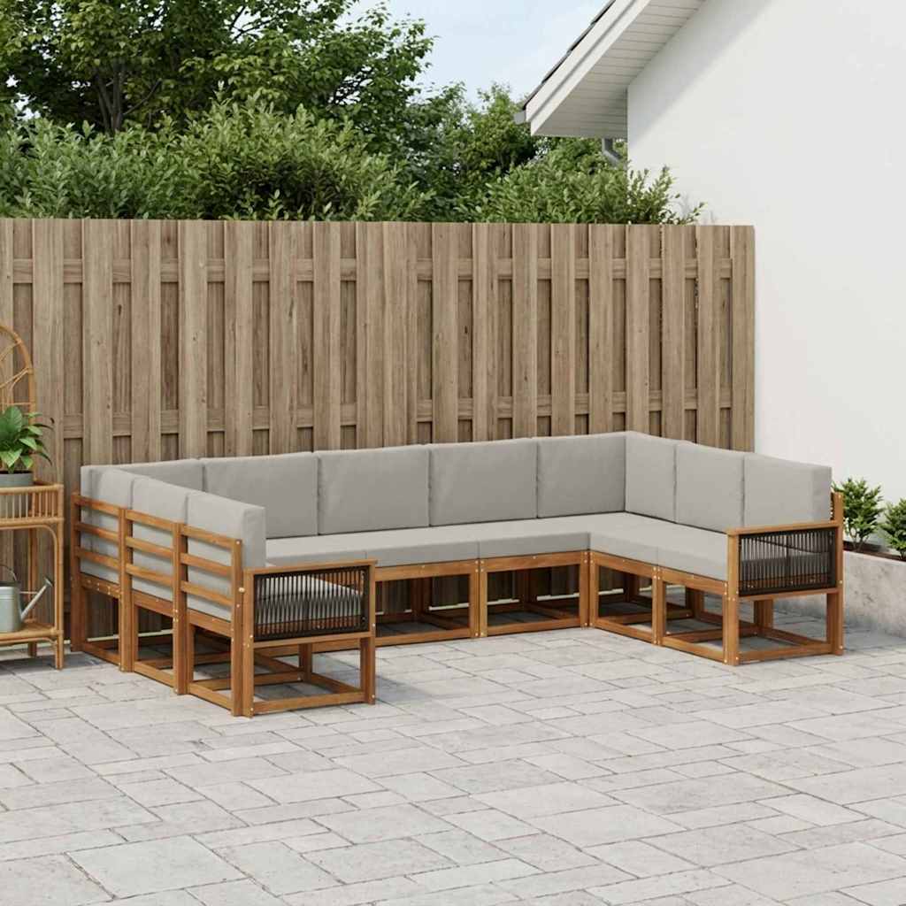 Set di divani da esterno 9 pcs Naturale e Grigio Chiaro