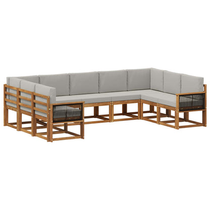 Set di divani da esterno 9 pcs Naturale e Grigio Chiaro
