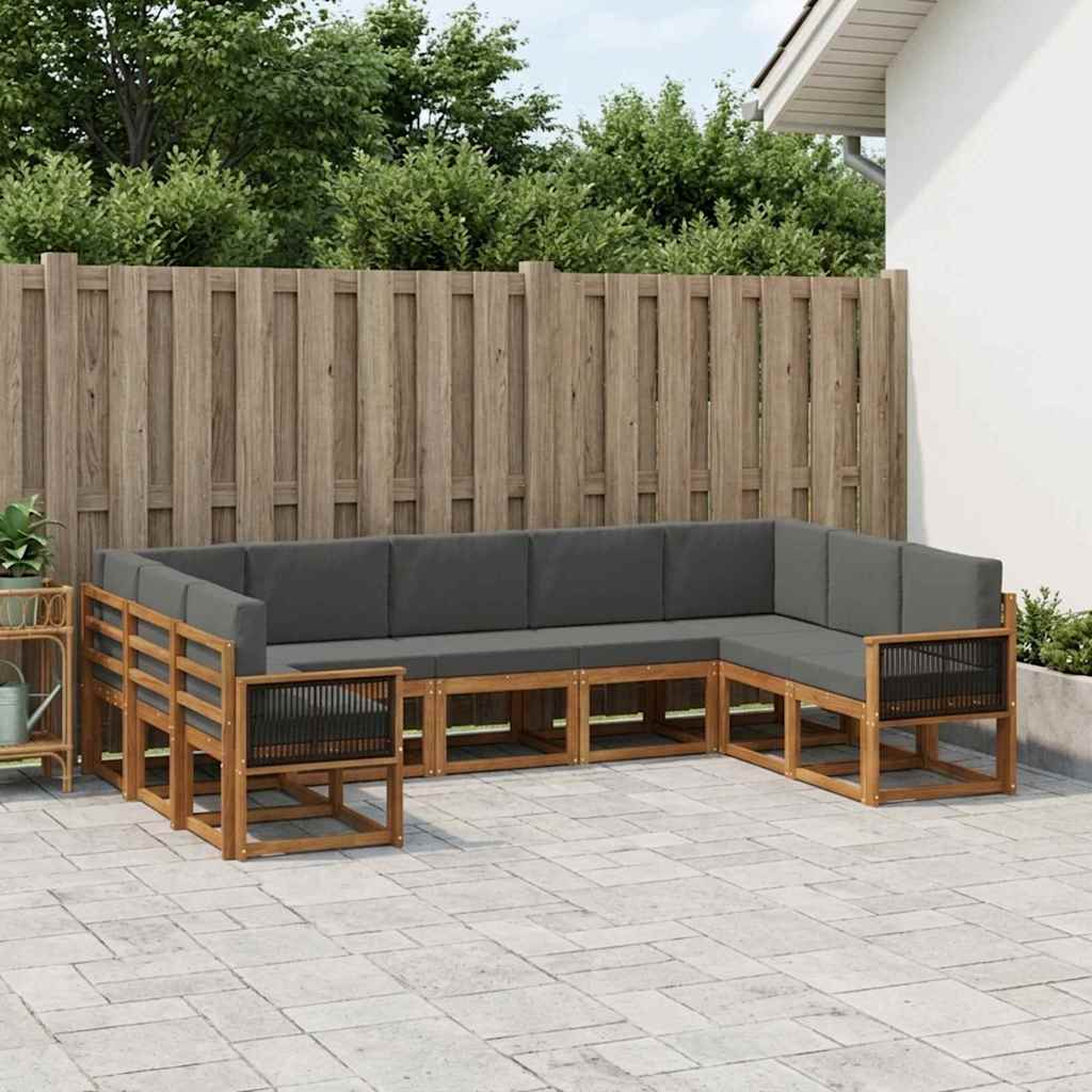 Set di divani da esterno con cuscino 9 pcs Naturale e Antracite