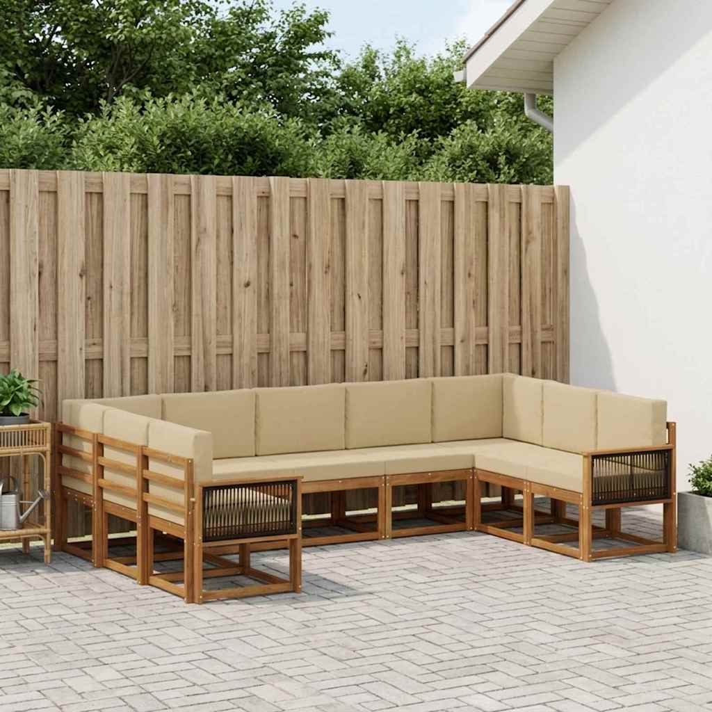 Set di divani da esterno con cuscino 9 pcs Naturale e Beige
