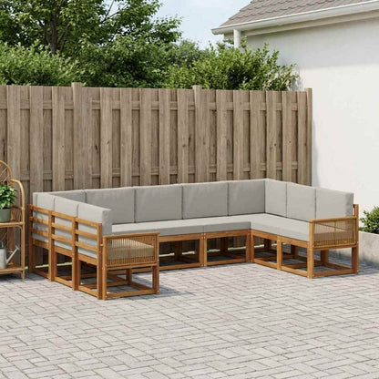 Set di divani da esterno 9 pcs Naturale e Grigio Chiaro
