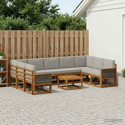 Set di divani da esterno 10 pcs Naturale e Grigio Chiaro
