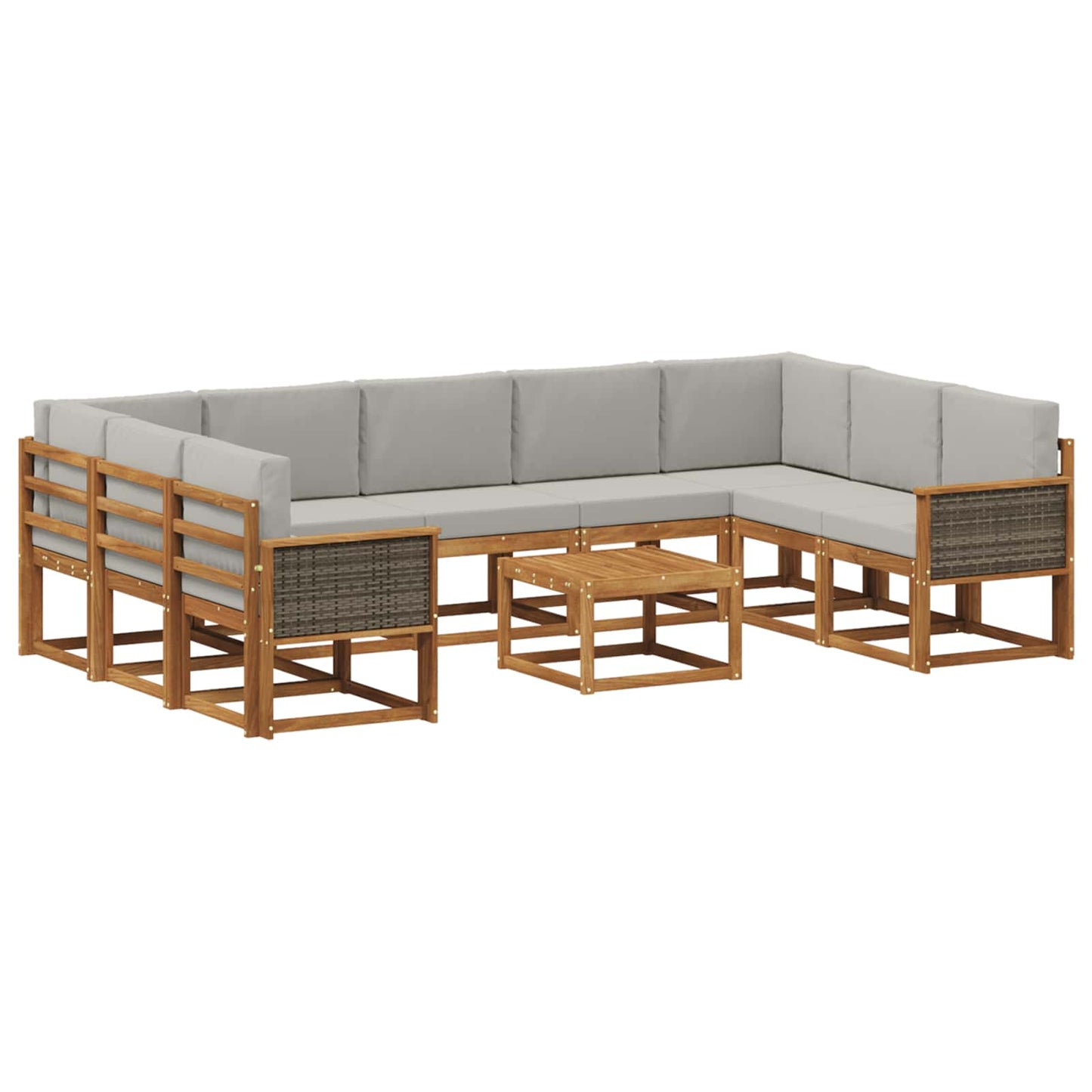 Set di divani da esterno 10 pcs Naturale e Grigio Chiaro