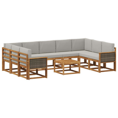 Set di divani da esterno 10 pcs Naturale e Grigio Chiaro
