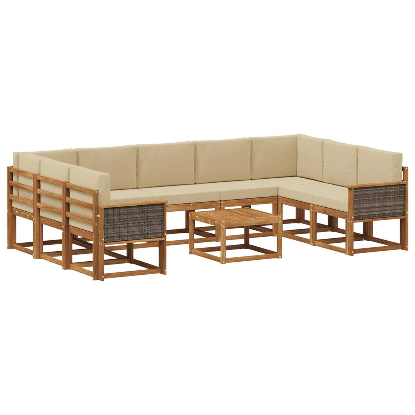 Set di divani da esterno con cuscino 10 pcs Naturale e Beige