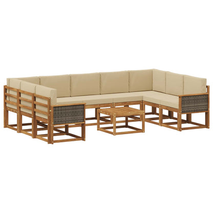 Set di divani da esterno con cuscino 10 pcs Naturale e Beige