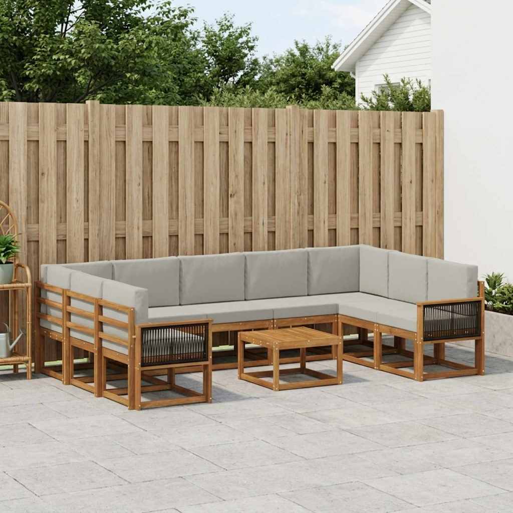 Set di divani da esterno 10 pcs Naturale e Grigio Chiaro