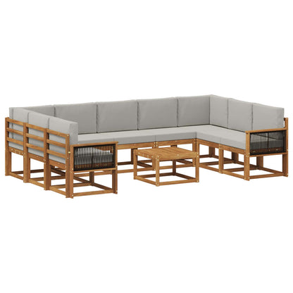 Set di divani da esterno 10 pcs Naturale e Grigio Chiaro