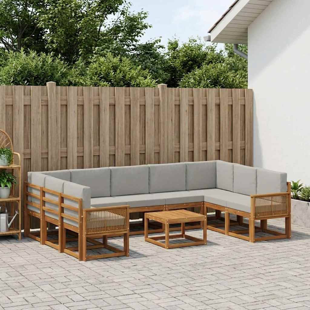Set di divani da esterno 10 pcs Naturale e Grigio Chiaro