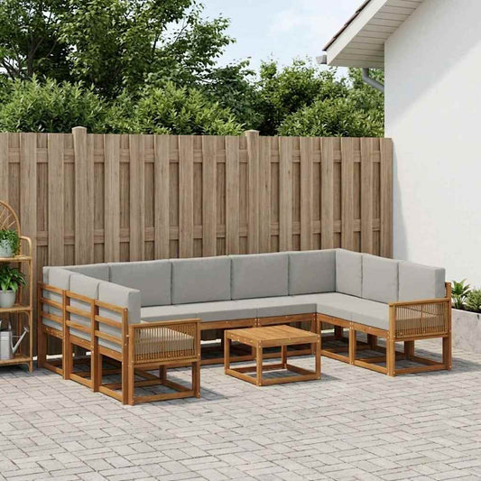 Set di divani da esterno 10 pcs Naturale e Grigio Chiaro