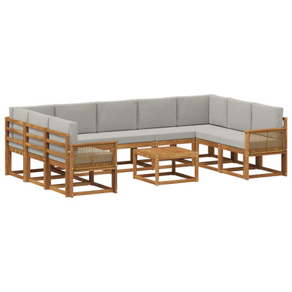 Set di divani da esterno 10 pcs Naturale e Grigio Chiaro