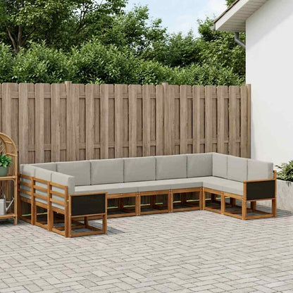 Set di divani da esterno 10 pcs Naturale e Grigio Chiaro