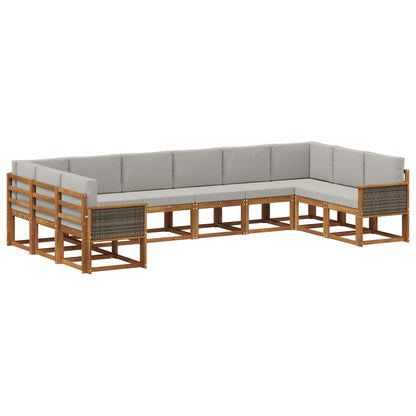 Set di divani da esterno 10 pcs Naturale e Grigio Chiaro