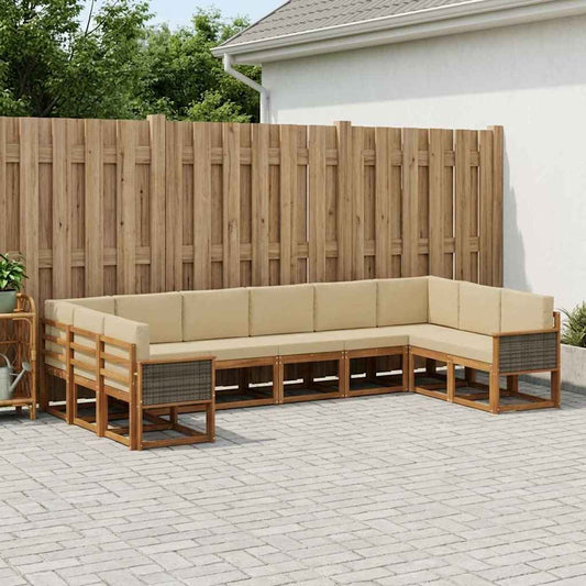 Set di divani da esterno con cuscino 10 pcs Naturale e Beige
