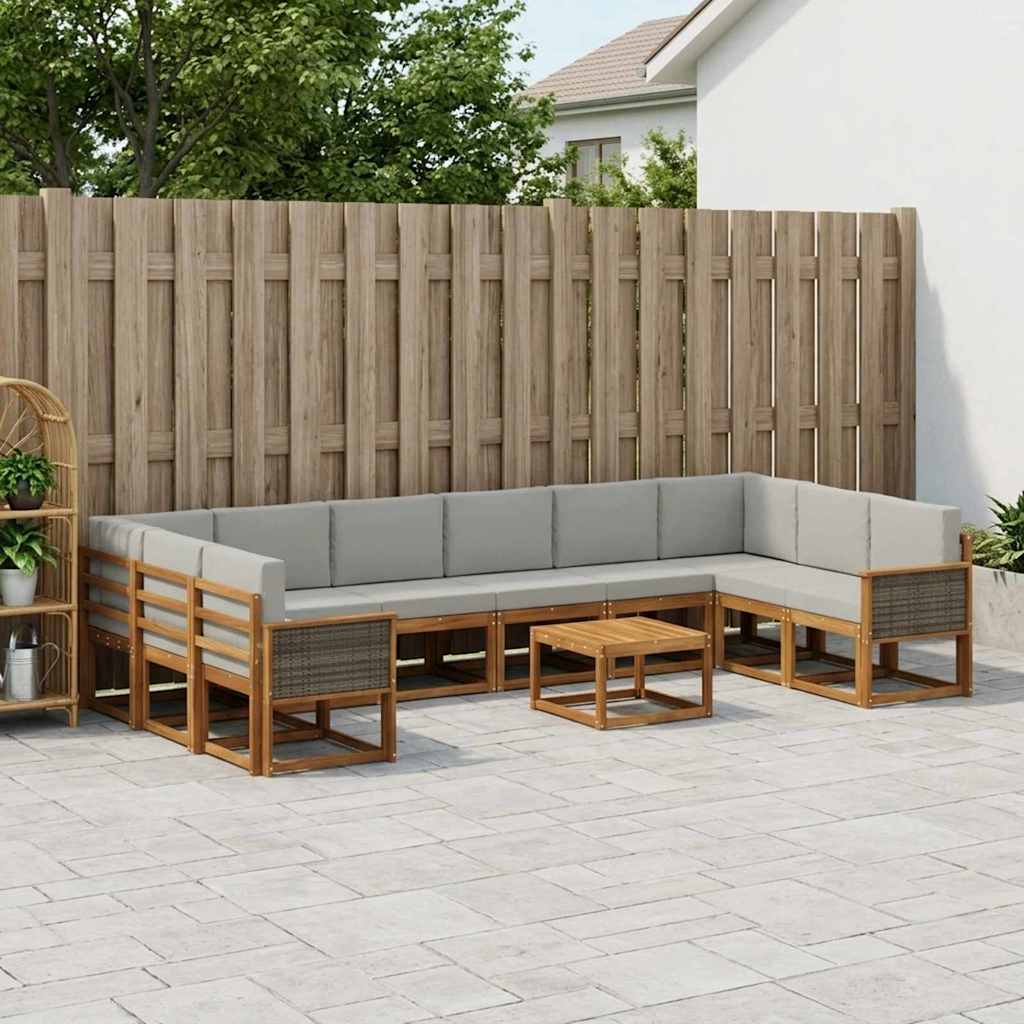 Set di divani da esterno 11 pcs Naturale e Grigio Chiaro