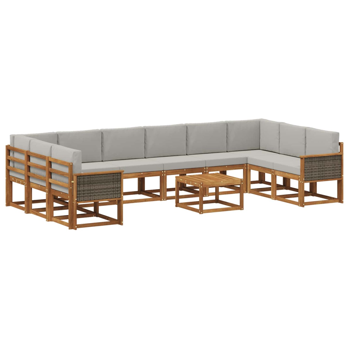 Set di divani da esterno 11 pcs Naturale e Grigio Chiaro