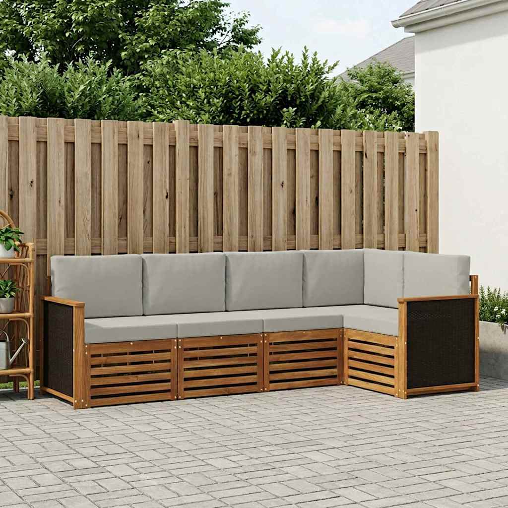 Set divano sezionale con cuscino 4 pcs Naturale e Grigio Chiaro | homemem39