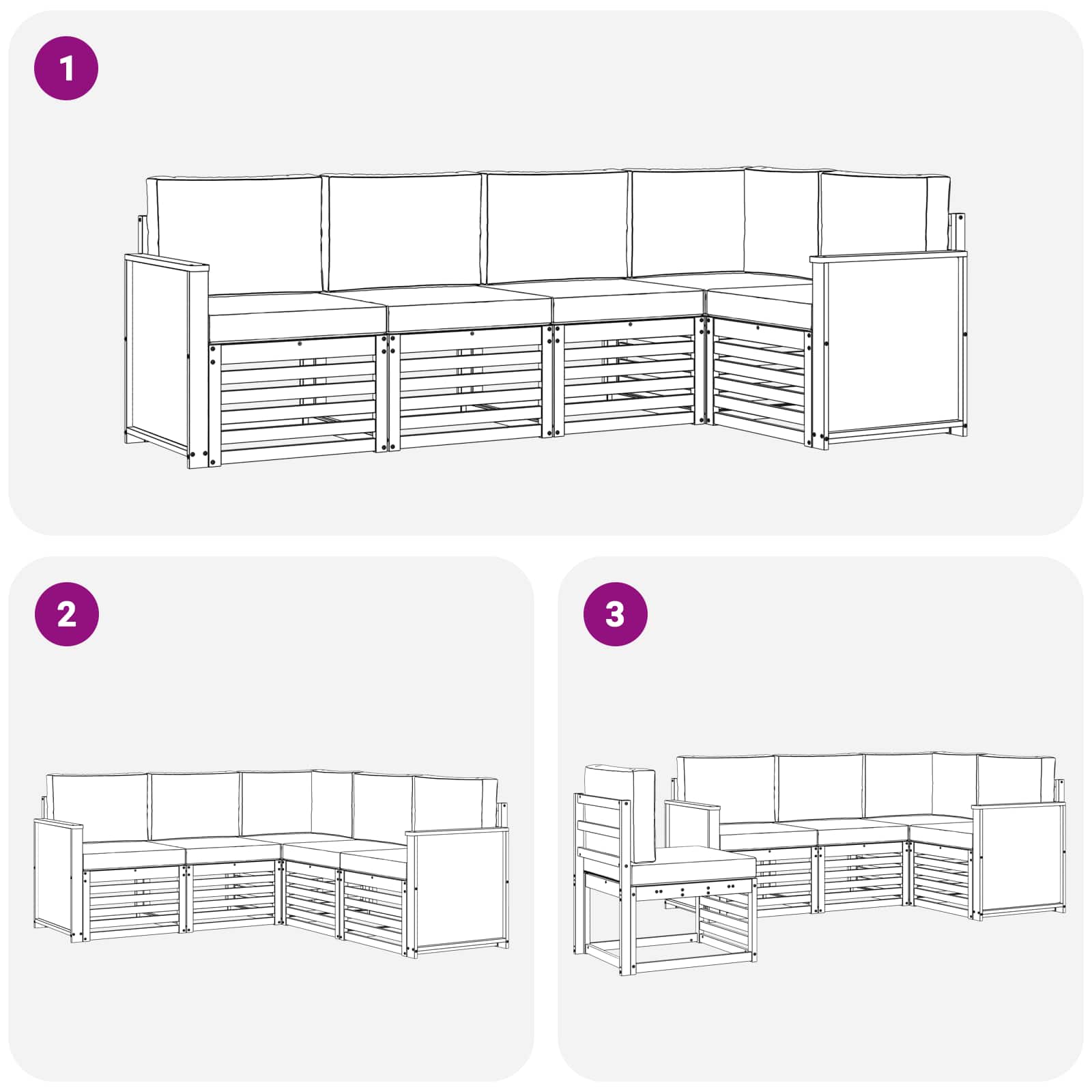 Set divano sezionale con cuscino 4 pcs Naturale e Grigio Chiaro | homemem39