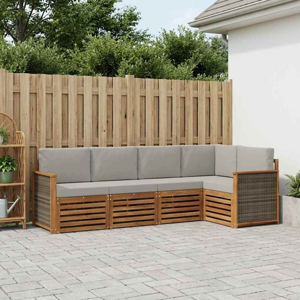 Set divano sezionale con cuscino 4 pcs Naturale e Grigio Chiaro