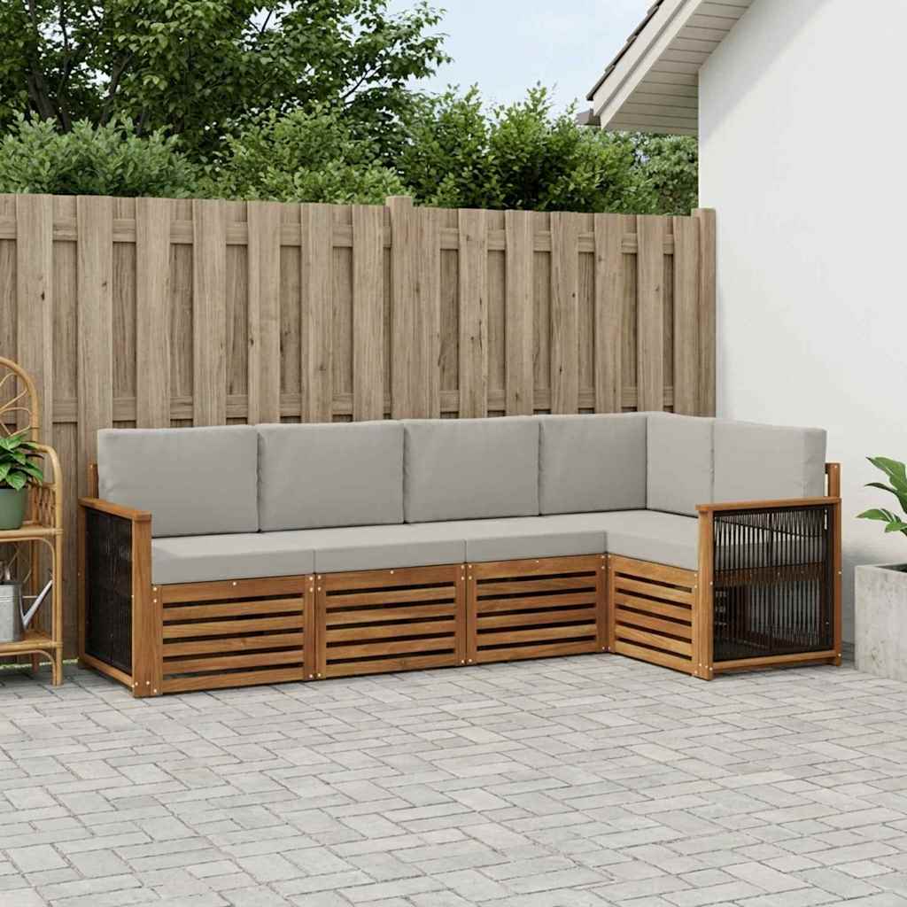 Set divano sezionale con cuscino 4 pcs Naturale e Grigio Chiaro | homemem39