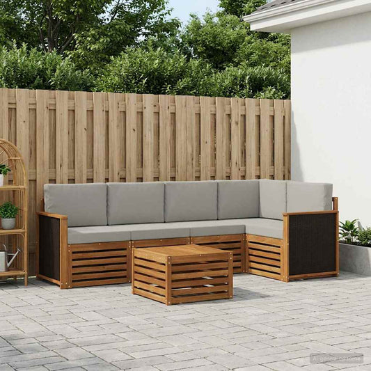 Set divano sezionale con cuscino 5 pcs Naturale e Grigio Chiaro