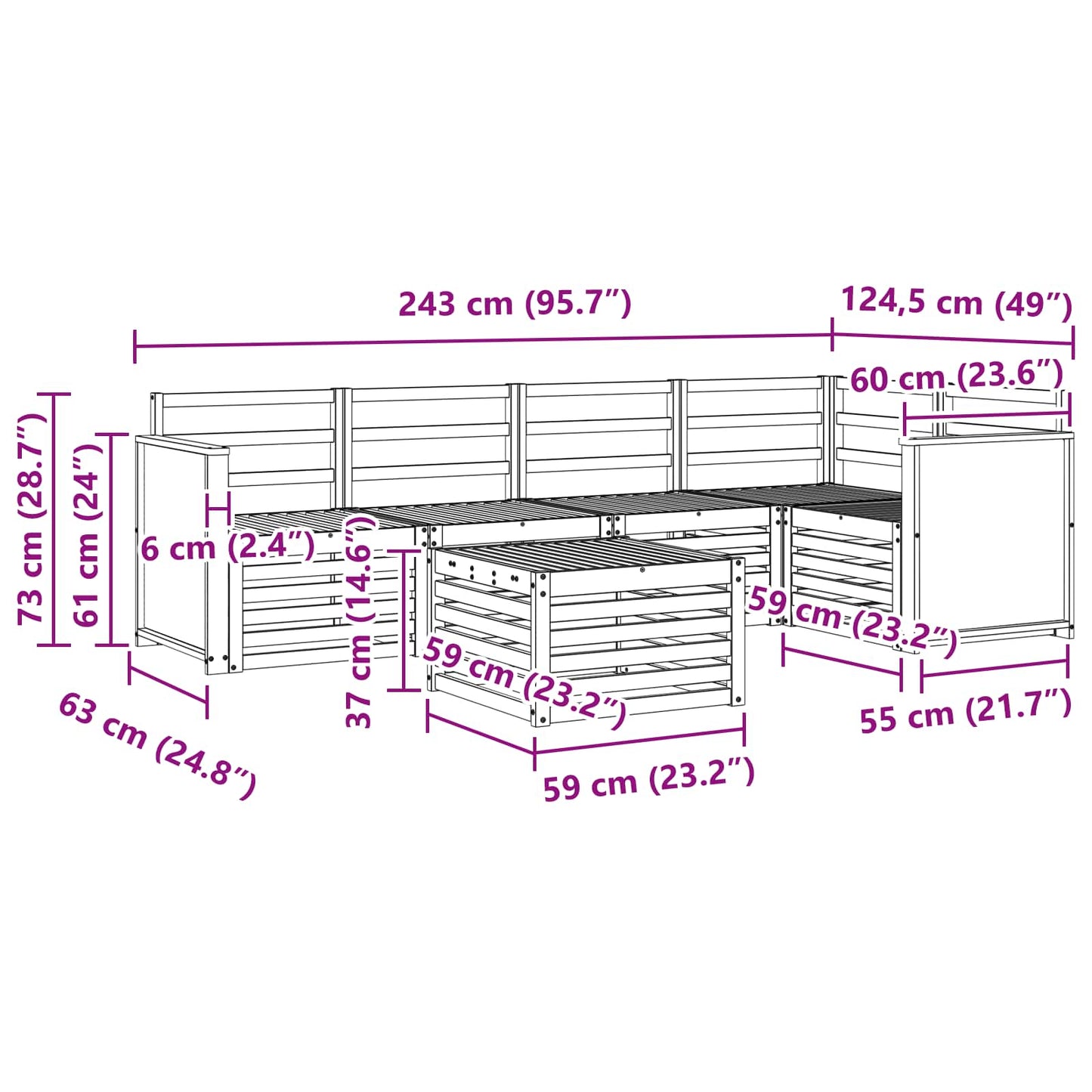 Set divano sezionale 5 pcs Naturale Legno di Acacia Massello