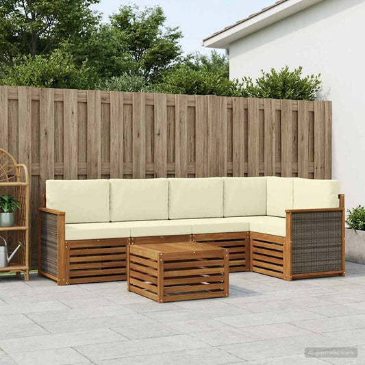 Set divano sezionale con cuscino 5 pcs Naturale e Crema