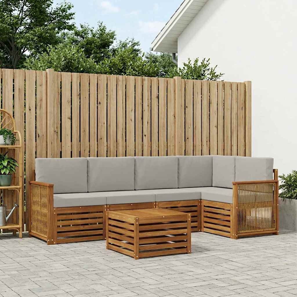 Set divano sezionale con cuscino 5 pcs Naturale e Grigio Chiaro | homemem39