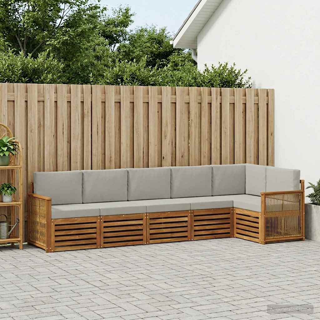 Set divano sezionale con cuscino 5 pcs Naturale e Grigio Chiaro