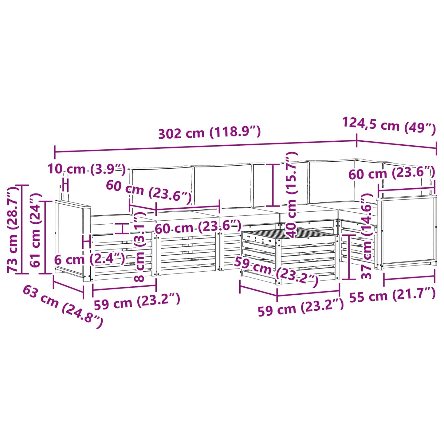 Set divano sezionale con cuscino 6 pcs Naturale e Grigio Chiaro | homemem39