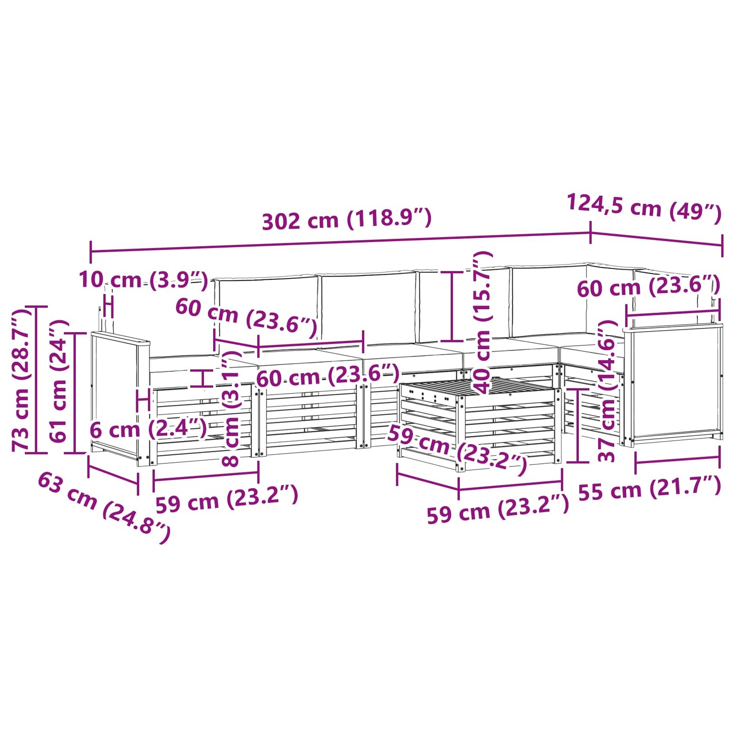 Set divano sezionale con cuscino 6 pcs Naturale | homemem39