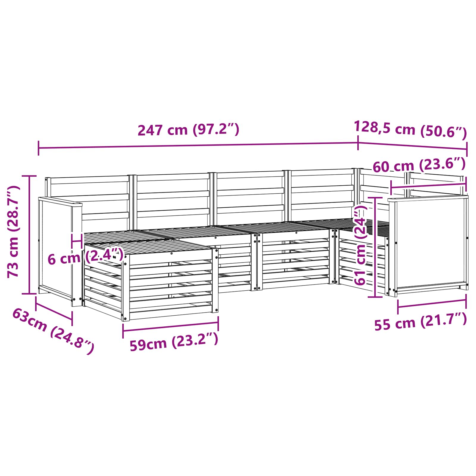 Set divano sezionale 5 pcs Naturale Legno di Acacia Massello | homemem39