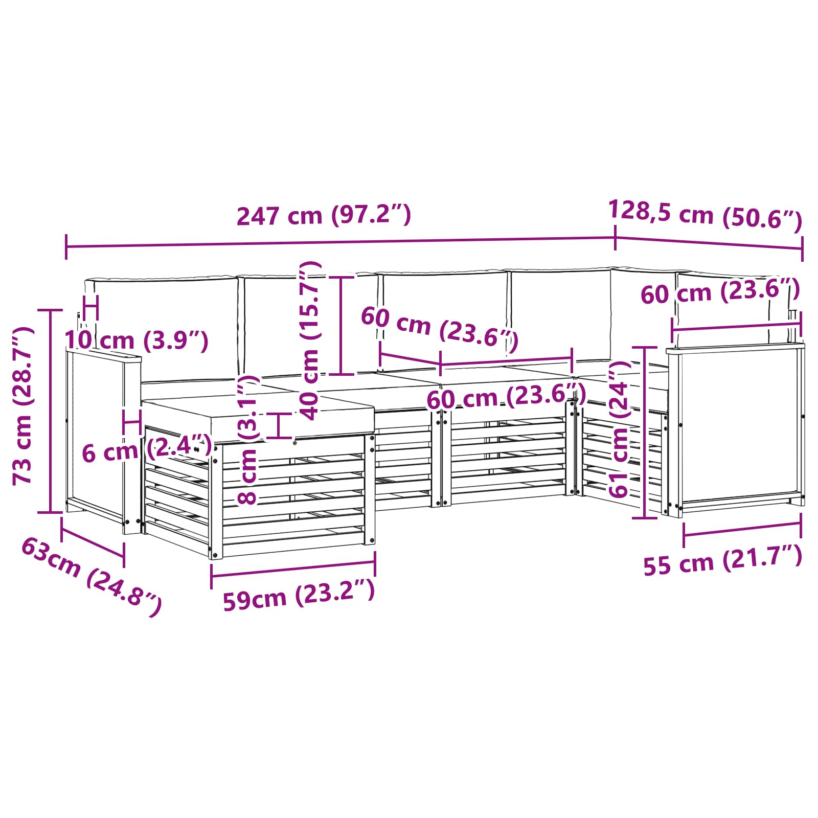 Set divano sezionale con cuscino 5 pcs Naturale | homemem39