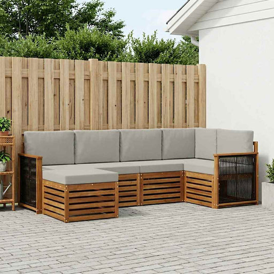 Set divano sezionale con cuscino 5 pcs Naturale e Grigio Chiaro