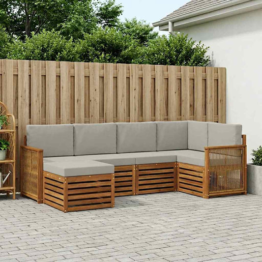 Set divano sezionale con cuscino 5 pcs Naturale e Grigio Chiaro | homemem39
