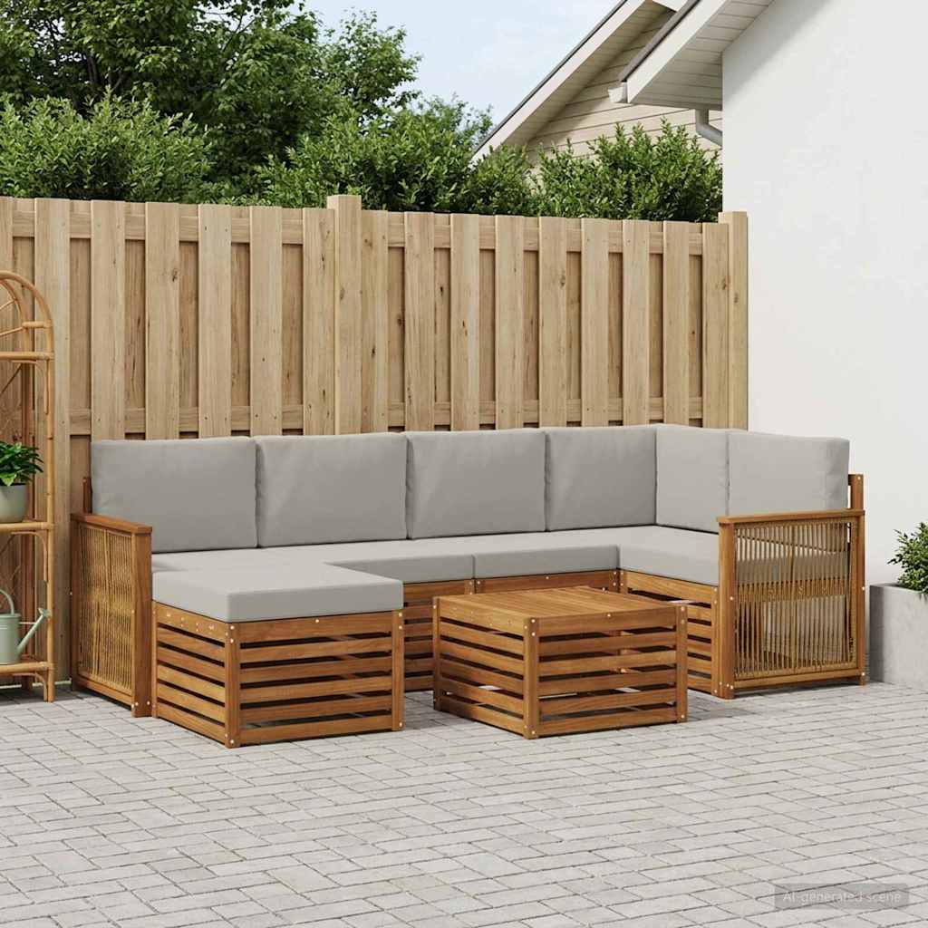 Set divano sezionale con cuscino 6 pcs Naturale e Grigio Chiaro