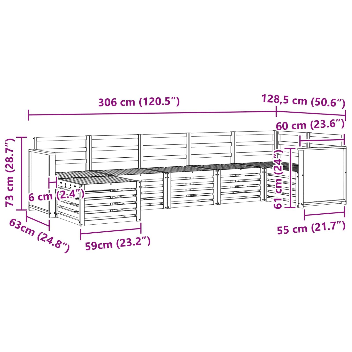 Set divano sezionale 6 pcs Naturale Legno di Acacia Massello | homemem39