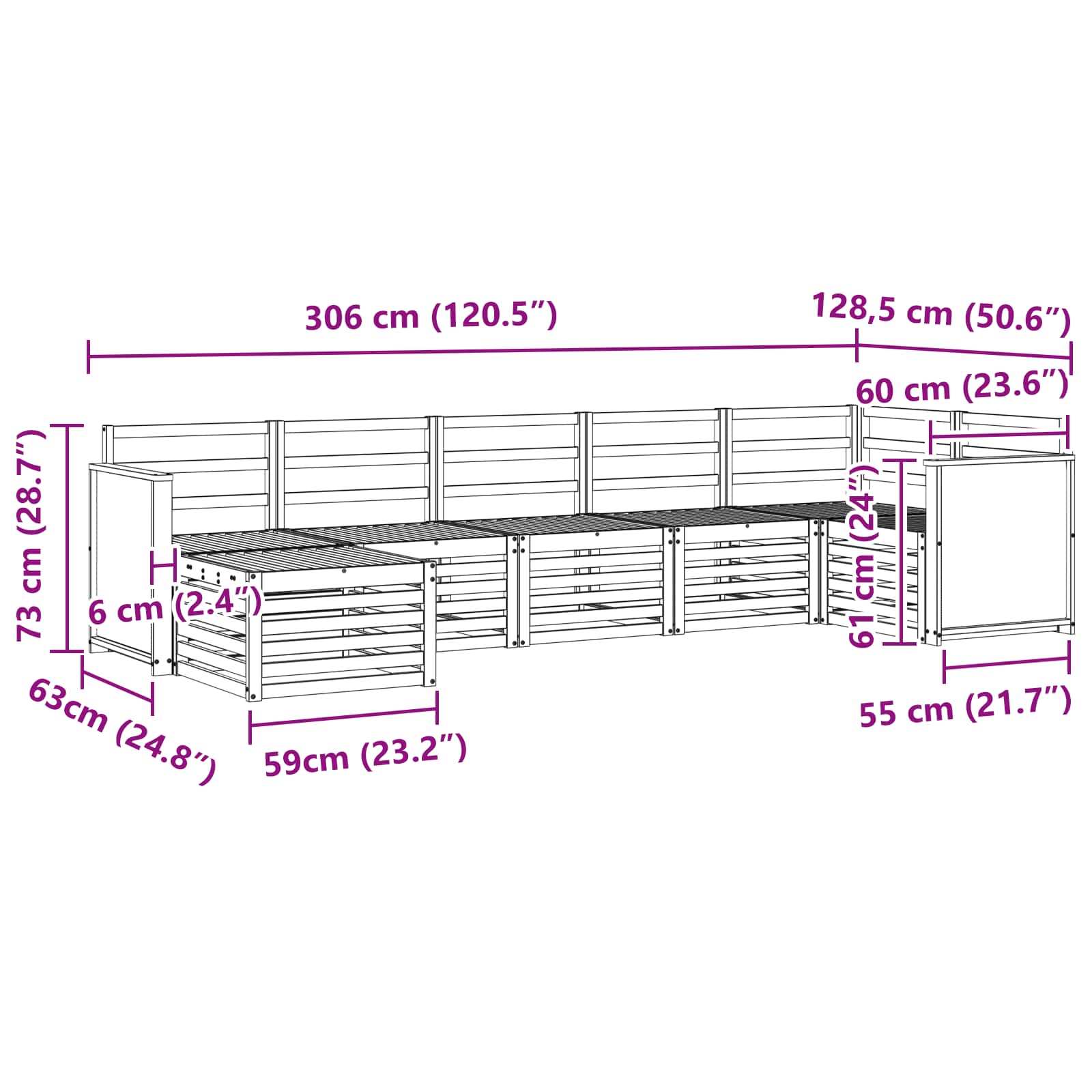Set divano sezionale 6 pcs Naturale Legno di Acacia Massello | homemem39