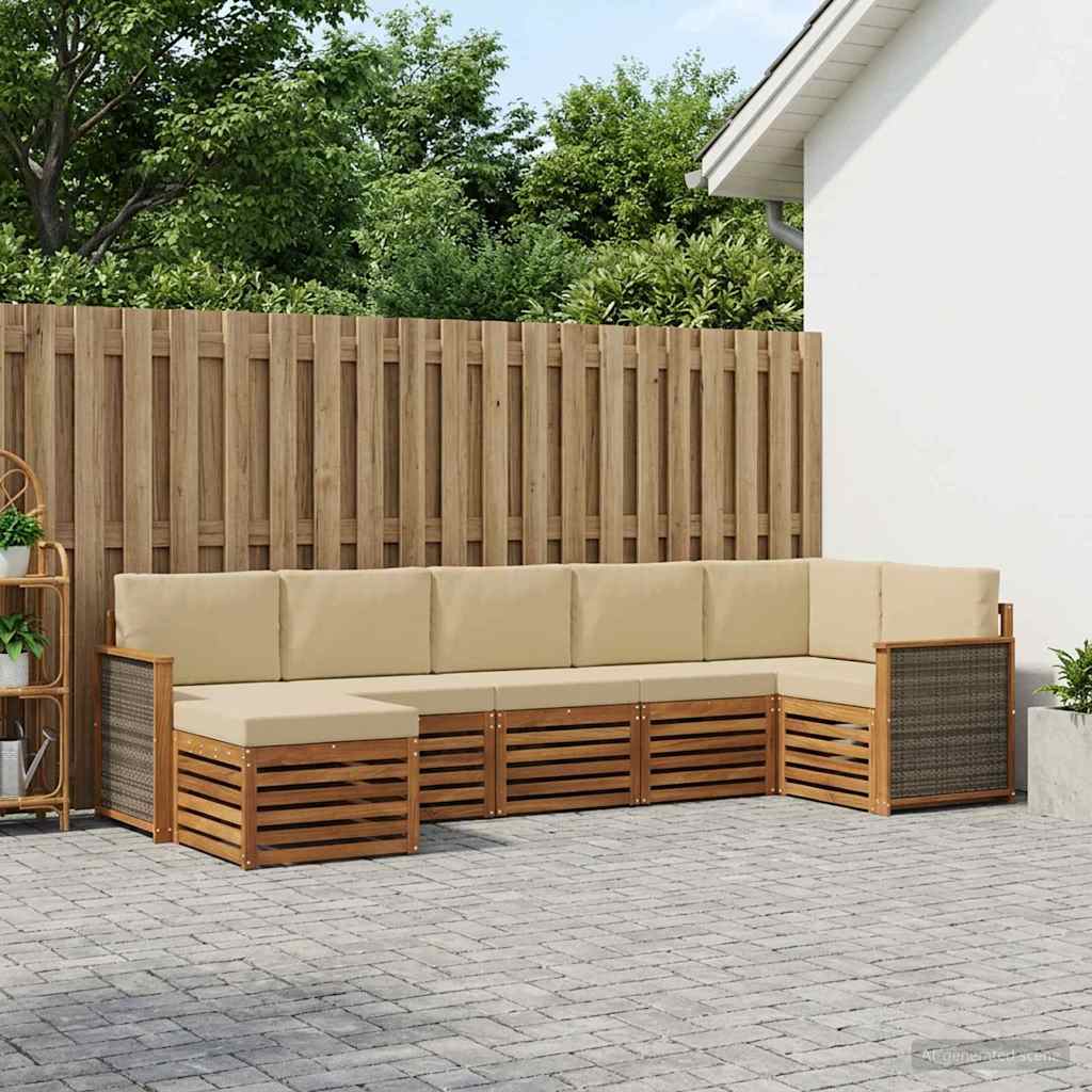 Set divano sezionale con cuscino 6 pcs Naturale