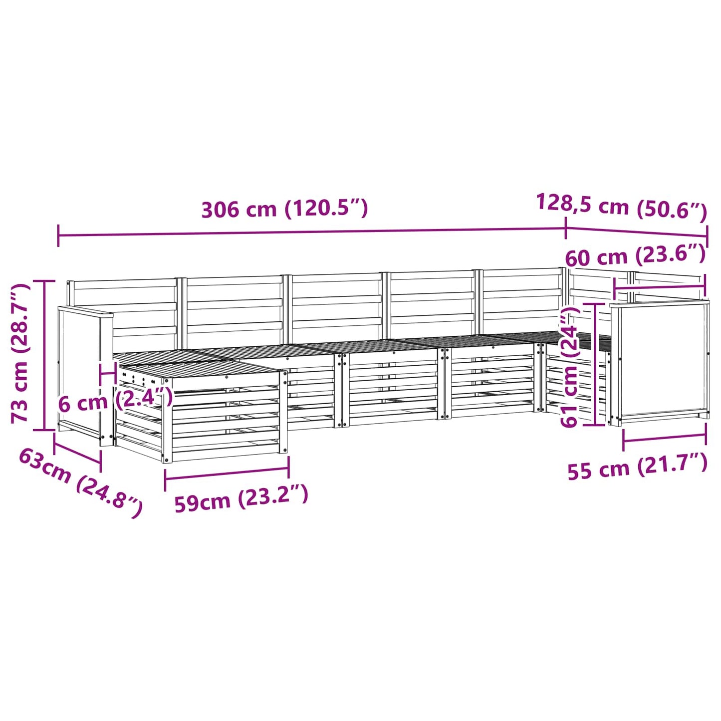 Set divano sezionale 6 pcs Naturale Legno di Acacia Massello | homemem39