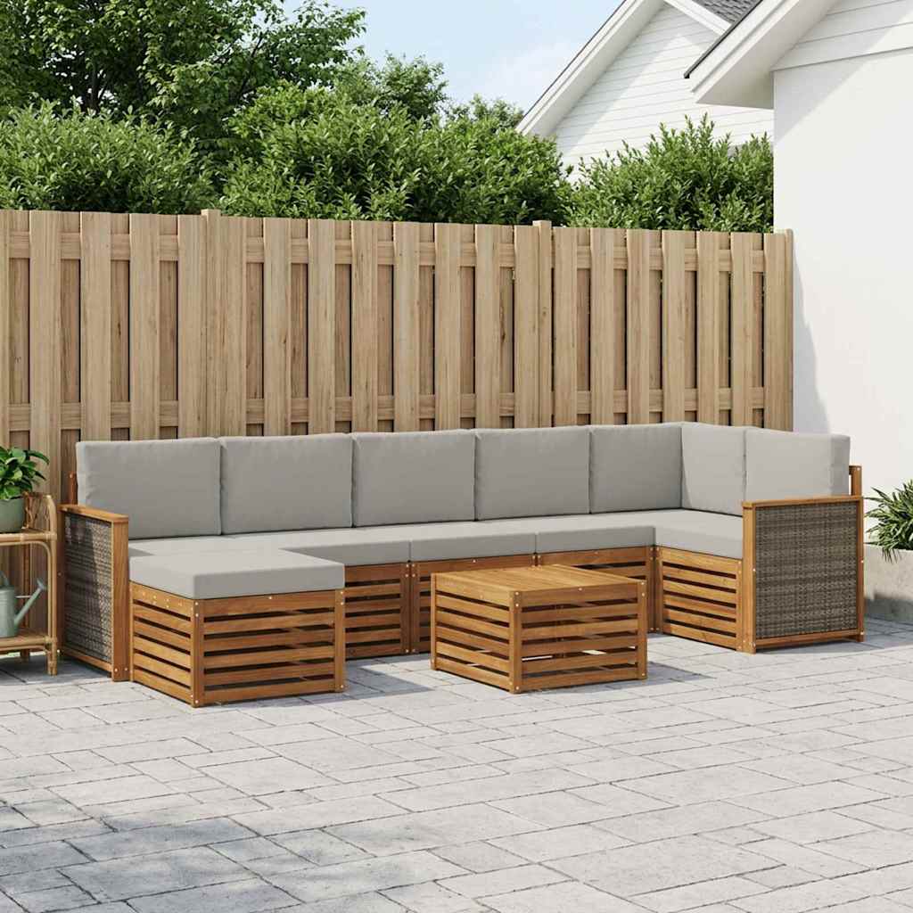 Set di divani da esterno 7 pcs Naturale e Grigio Chiaro | homemem39