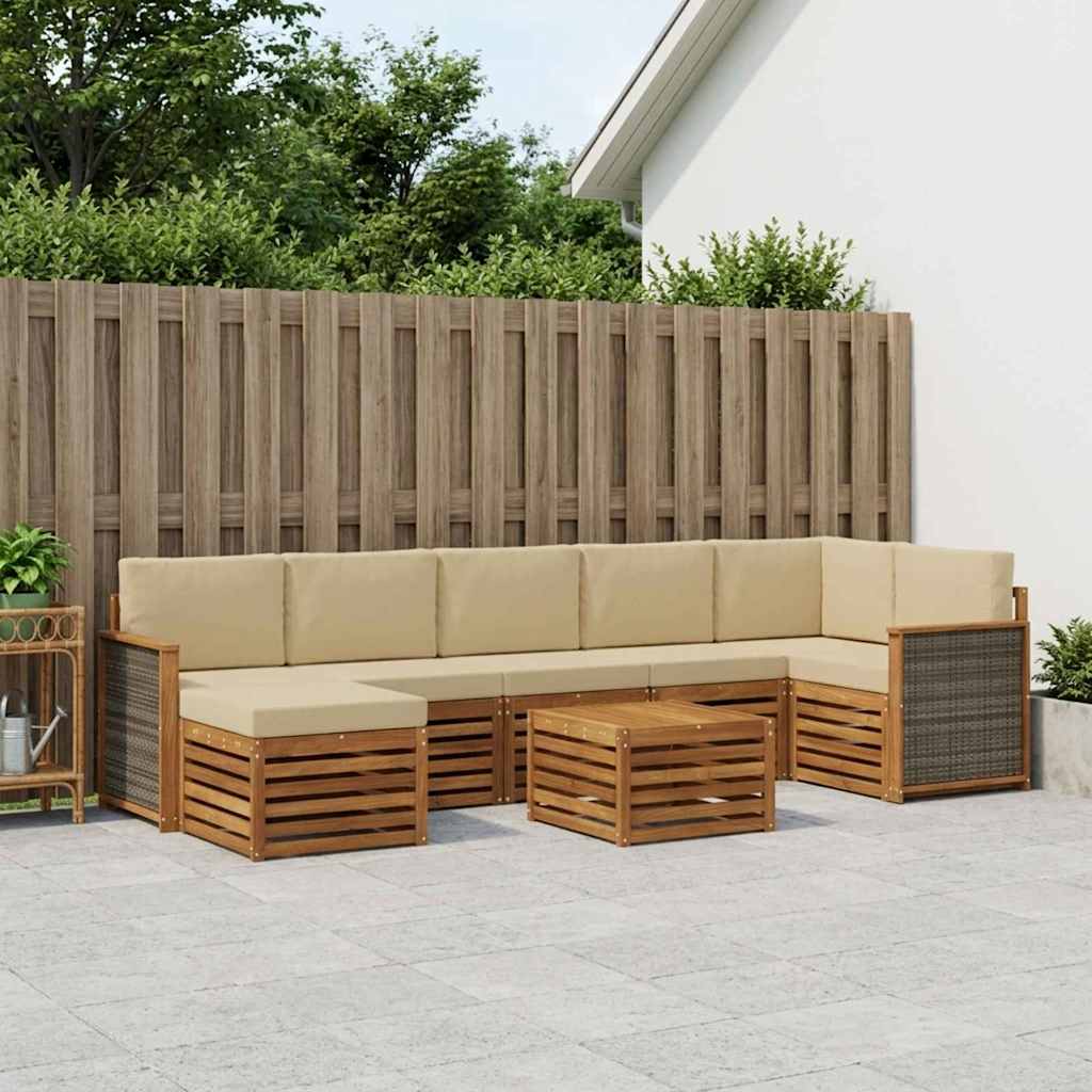 Set di divani da esterno con cuscino 7 pcs Naturale