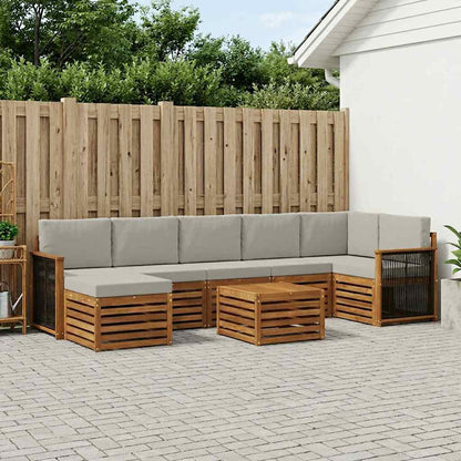 Set di divani da esterno 7 pcs Naturale e Grigio Chiaro