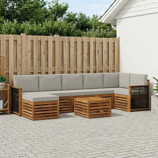 Set di divani da esterno 7 pcs Naturale e Grigio Chiaro