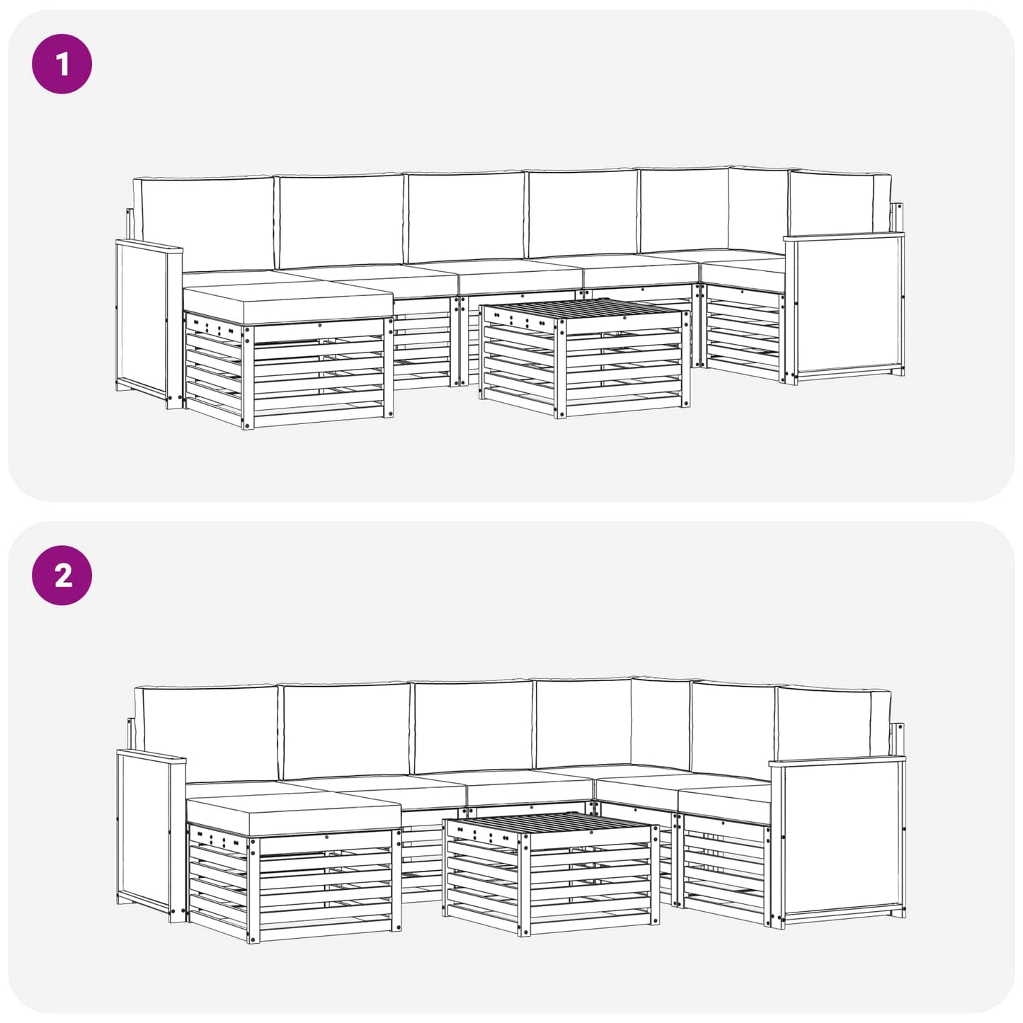 Set di divani da esterno 7 pcs Naturale e Grigio Chiaro | homemem39