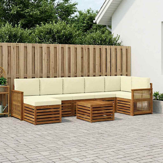 Set di divani da esterno con cuscino 7 pcs Naturale e Crema | homemem39