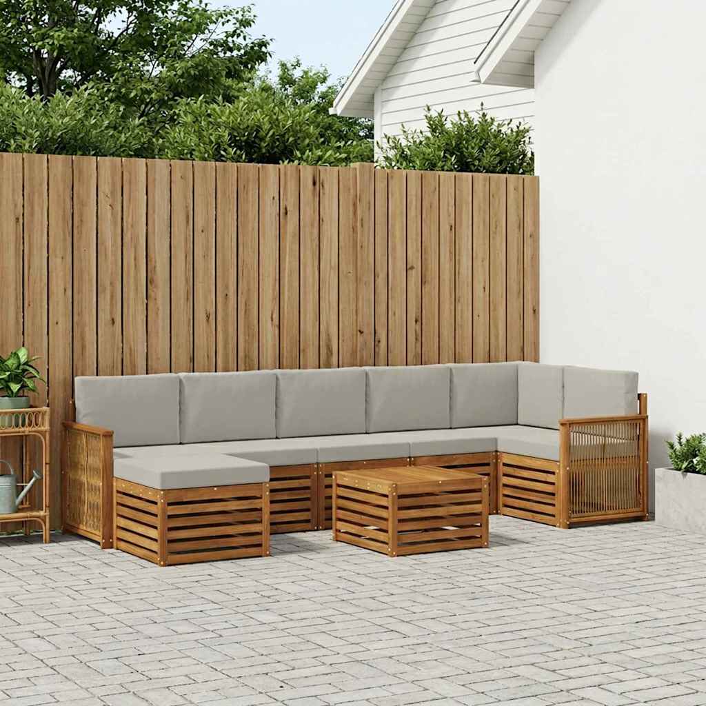 Set di divani da esterno 7 pcs Naturale e Grigio Chiaro | homemem39