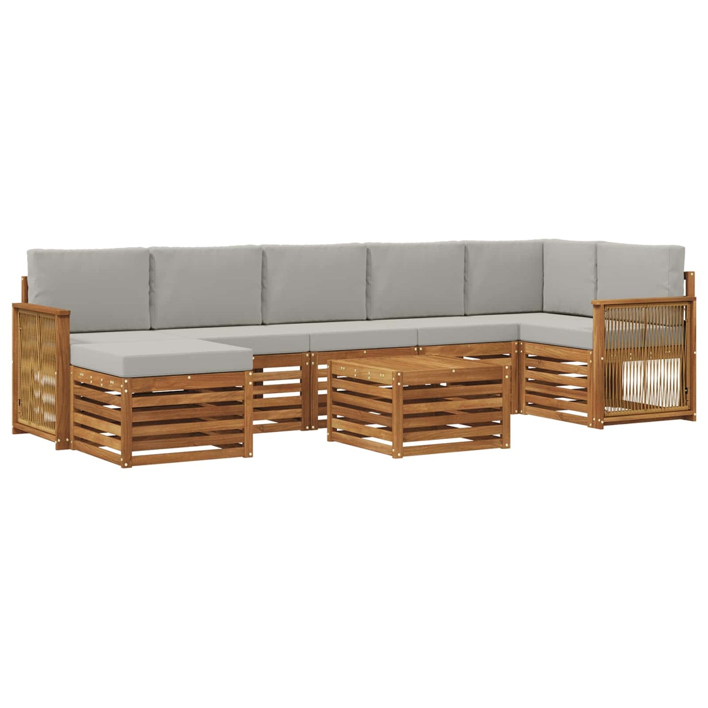 Set di divani da esterno 7 pcs Naturale e Grigio Chiaro | homemem39