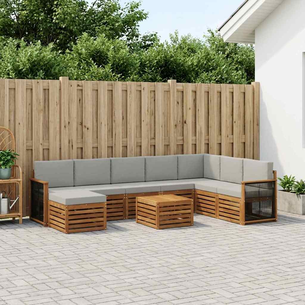 Set di divani da esterno 7 pcs Naturale e Grigio Chiaro