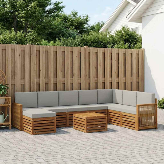 Set di divani da esterno 7 pcs Naturale e Grigio Chiaro